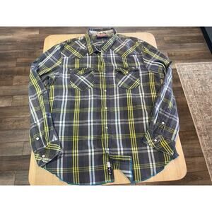 Mambo Australia Plaid Pearl Snap Button Down Long Roll Sleeve Shirt L Western